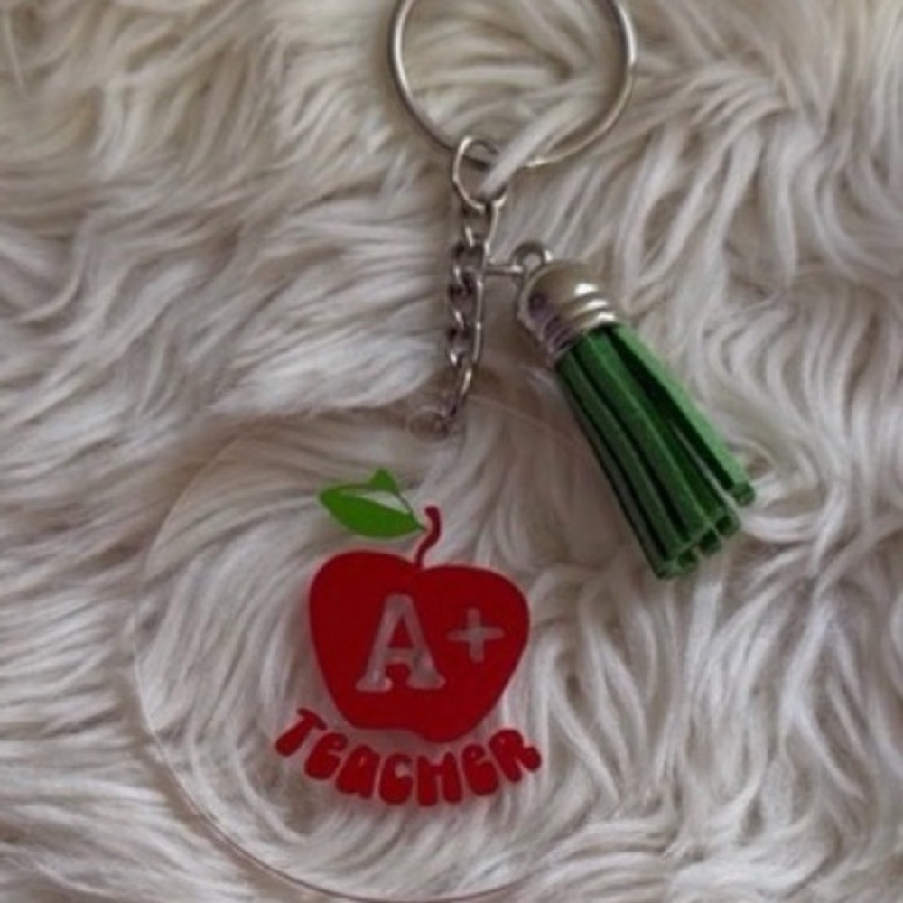 2” A+ Teacher Keychain with Green Tassel